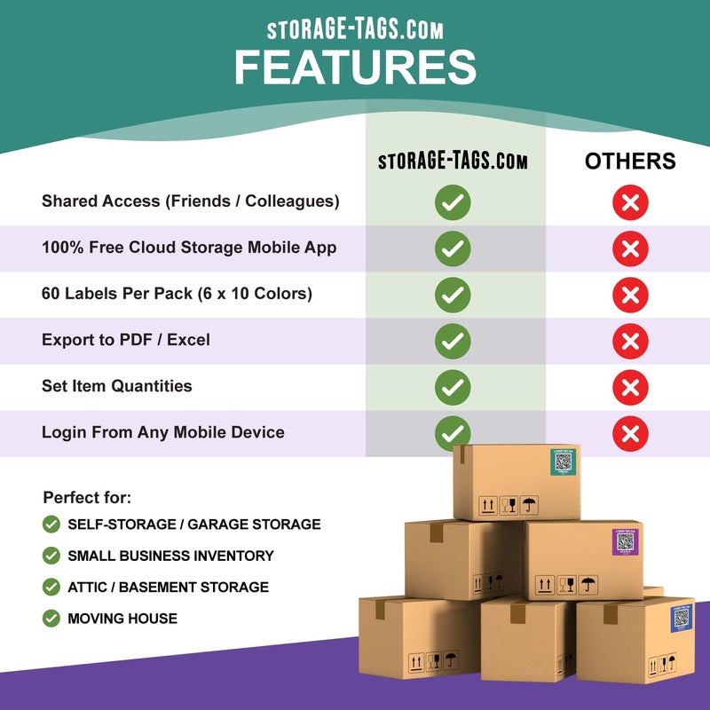 STORAGE-TAGS QR Code Storage Tags (Multicolored) - Smart Stickers - Tracking Labels for Totes - Scan Storage Bins & Containers - Moving House - Track Inventory - Android and iOS App - Pack of 60 - Image 5